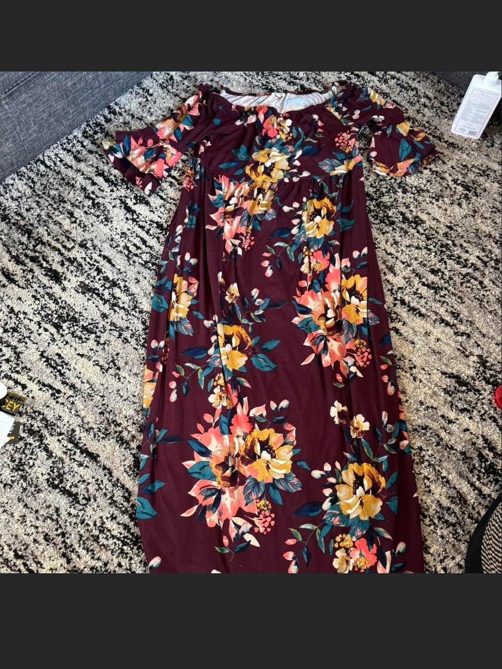 Sweet Love Burgundy Floral Maxi Skirt with Yellow and Teal Accents